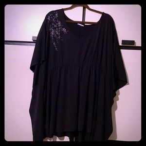 Dressy Black Top with Rhinestone Shoulder